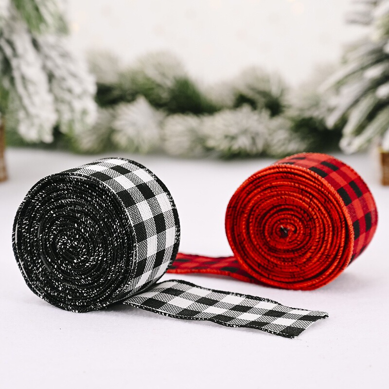 クロスボーダー新品クリスマスチェックリボン5cm幅リボンクリスマスツリー飾り日系風リボンクリスマス飾り|undefined