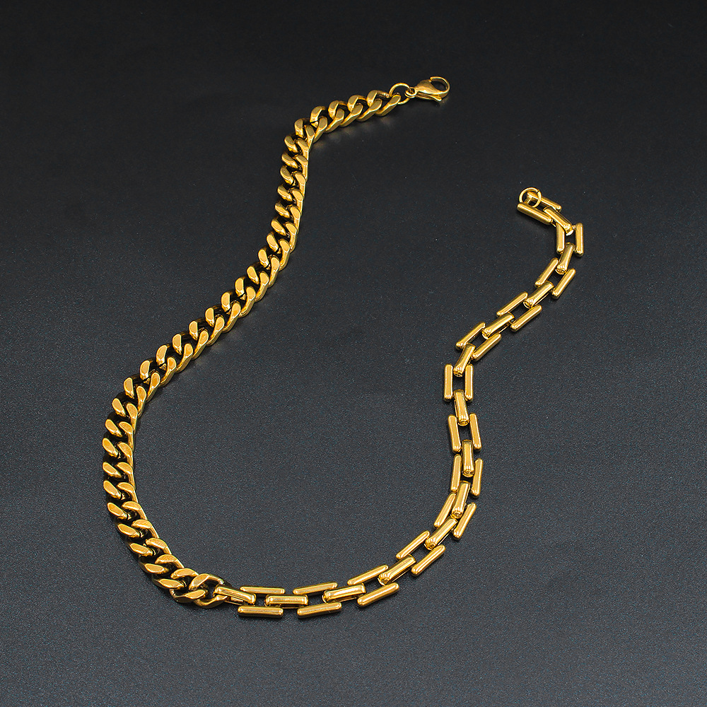 Hip-Hop Geometric Stainless Steel Gold Plated Necklace