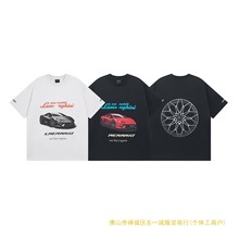 正确版本B家联名SS25新款巴黎兰博基泥经典印花OS宽松大码短袖T恤