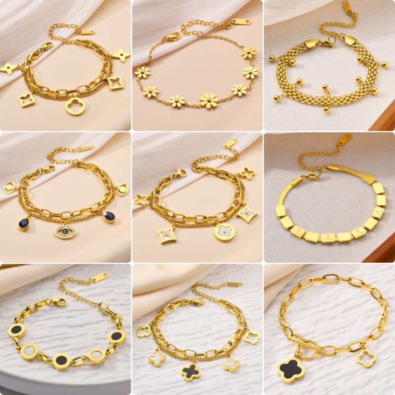 Korean Style Titanium Steel Bracelet Series Four-Leaf Clover Bracelet for Women, Fashionable and Versatile, High-End Titanium Steel Bracelet, Non-Fading Jewelry