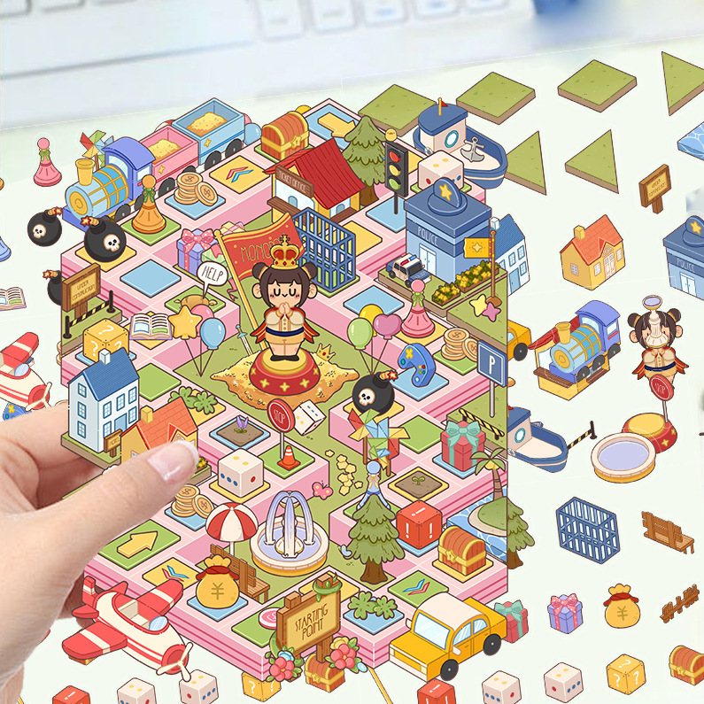 漫画造園ステッカー、さまざまなミニチュア世界 3D キャビン、リトルレッドブック減圧 DIY シーンハンドブックステッカー卸売 PET|undefined