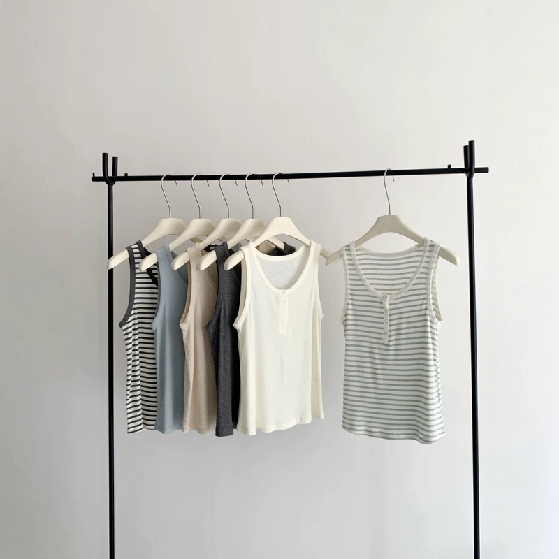 in stock Lyocell Tencel Linen Cotton Button Outer Wear Inner Vest Korean All-match Comfortable Slim-fit Clavicle-exposed Sling