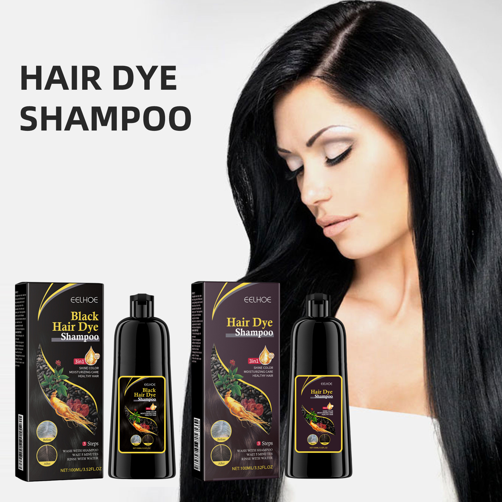 EELHOE shampoo para cabello negro, esencia de polvo
