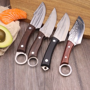 Outdoor Ring Knife Camping Barbecue Split Knife Hand Forged Hammer Pattern Small Straight Knife Portable Multi-purpose Tactical Multi-purpose Knife