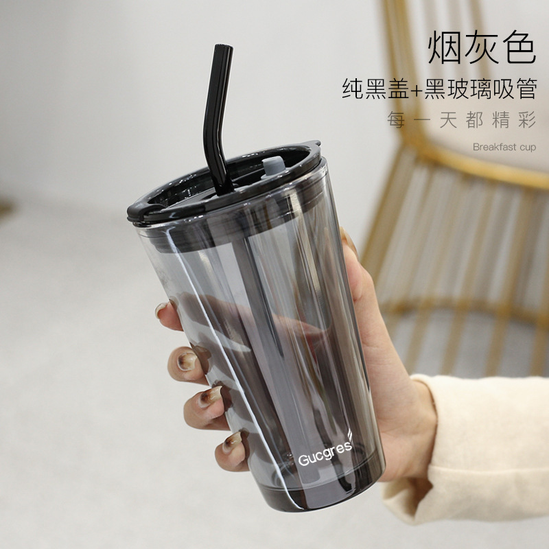 Taza de vidrio de aurora boreal, taza de alumno doméstica, taza de paja portátil, pareja de celebridades en línea, taza de agua potable de alto valor facial