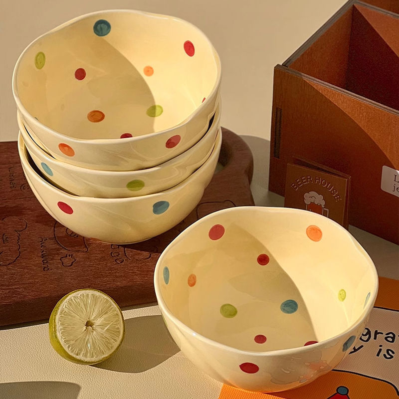 Cream style high color value tableware wave ceramic cute household rice bowl yogurt dessert bowl new suit