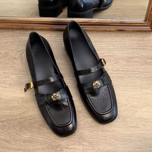 in stock Lady Design Sense French Style Height-increasing Single-layer Shoes Women's Thick Heeled Light Luxury One-word Buckle Belt Mary Jane Shoes Commuter Leather Shoes