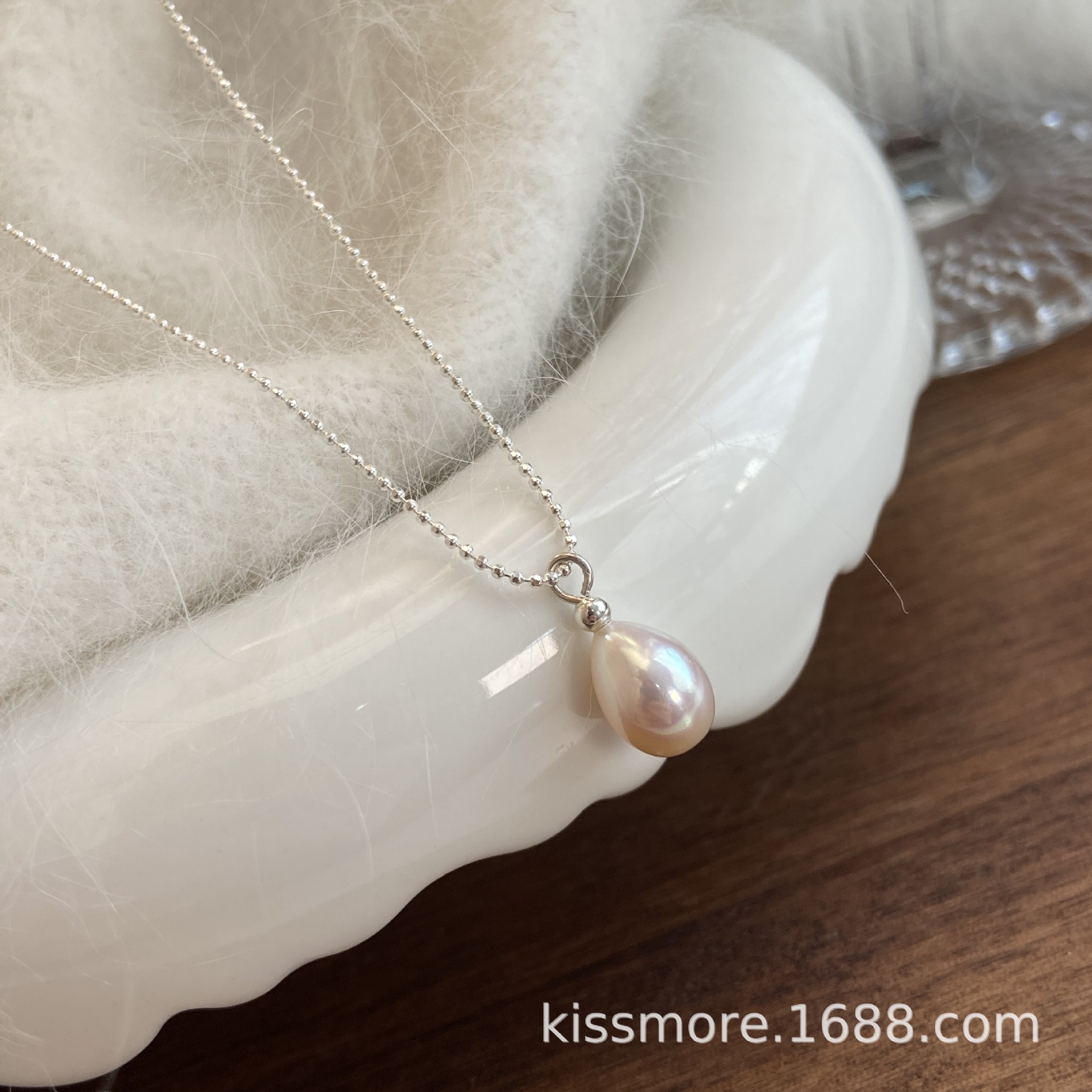 水滴形单颗珍珠纯银闪豆项链16.jpg