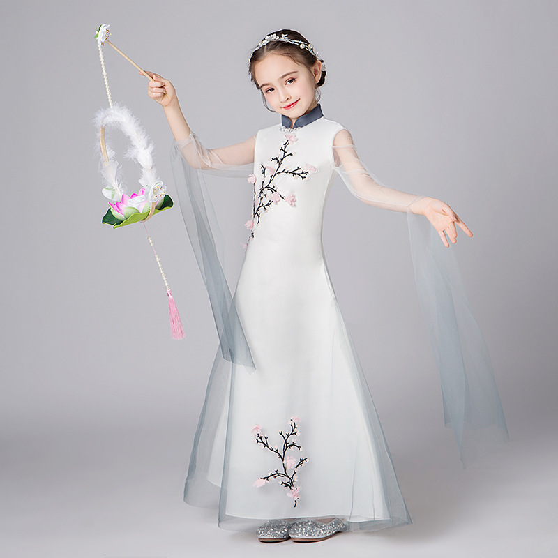 Girls' qipao Chinese-style guzheng stage performance dress, little girl princess dress, older girl ancient Chinese-style traditional Chinese dress, summer