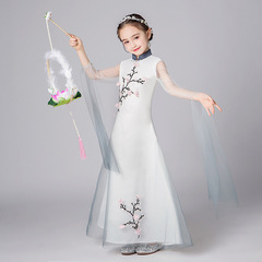 Girls' qipao Chinese-style guzheng stage performance dress, little girl princess dress, older girl ancient Chinese-style traditional Chinese dress, summer