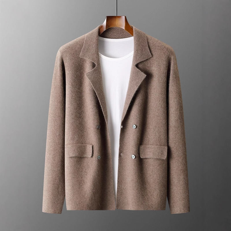 Suit Jacket Men's Autumn and Winter New Style Retro Woolen Sweater Fashionable Casual Slimming Look Versatile 100% Wool Knitted Suit Jacket Men's Autumn and Winter New Style Retro Woolen Sweater Fashionable Casual Slimming Look Versatile 100% Wool Knitted
