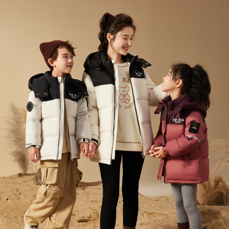 Premium-Daunenjacke für Kinder, Wintermantel mit 90 % weißen Entendaunen, abnehmbarer Kapuze, mittellanger, verdickter Puffermantel für Jungen und Mädchen_voghion.com