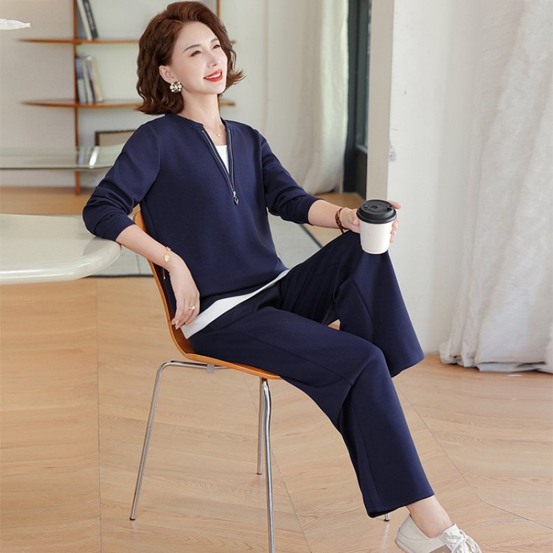 中老年套装女春秋新款50岁60妈妈装休闲运动衣服上衣长裤两件套装|undefined