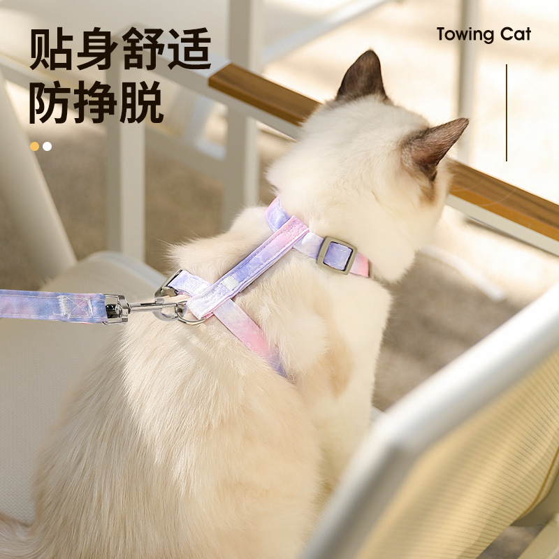 Transfronterizo ajustable para mascotas gato gradiente de color traje de cuerda de tracción perro pequeño perro de cuerda en forma de I correa para el pecho