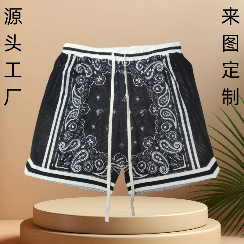 Фабричные изготовленные на заказ баскетбольные шорты с американским принтом Спортивные быстросохнущие дышащие двухслойные брюки Сетчатые брюки с теплопередачей