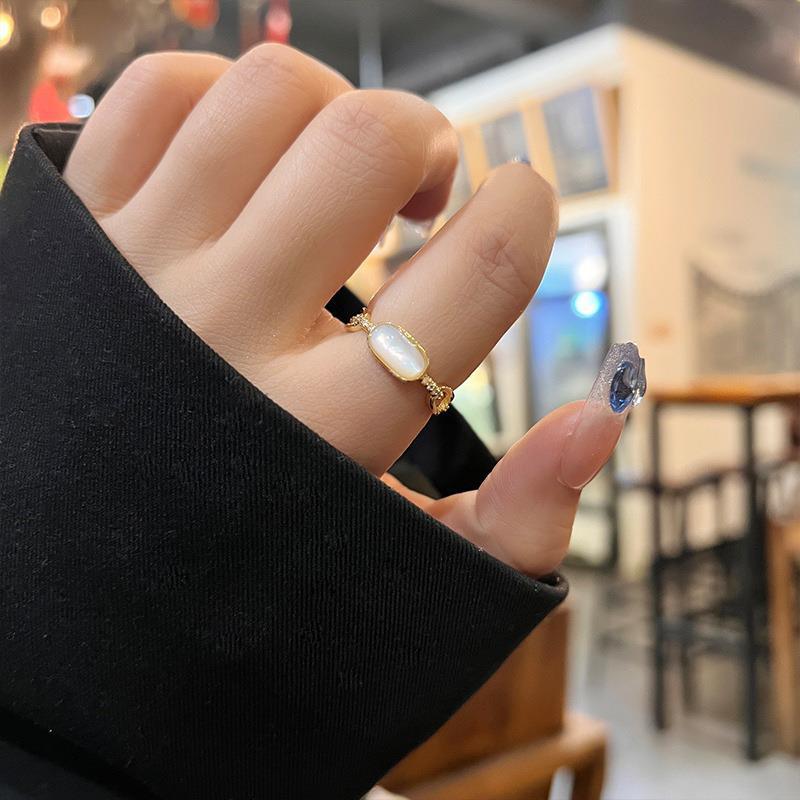 法式復古彩金戒指女氣質誇張大珍珠貝母戒指個性輕奢高級感冷淡風