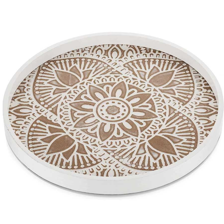 Трансграничный ретро деревянный поднос с рисунком круглый деревянный поднос фрукты сухофрукты десерт закуски послеобеденный чай поднос