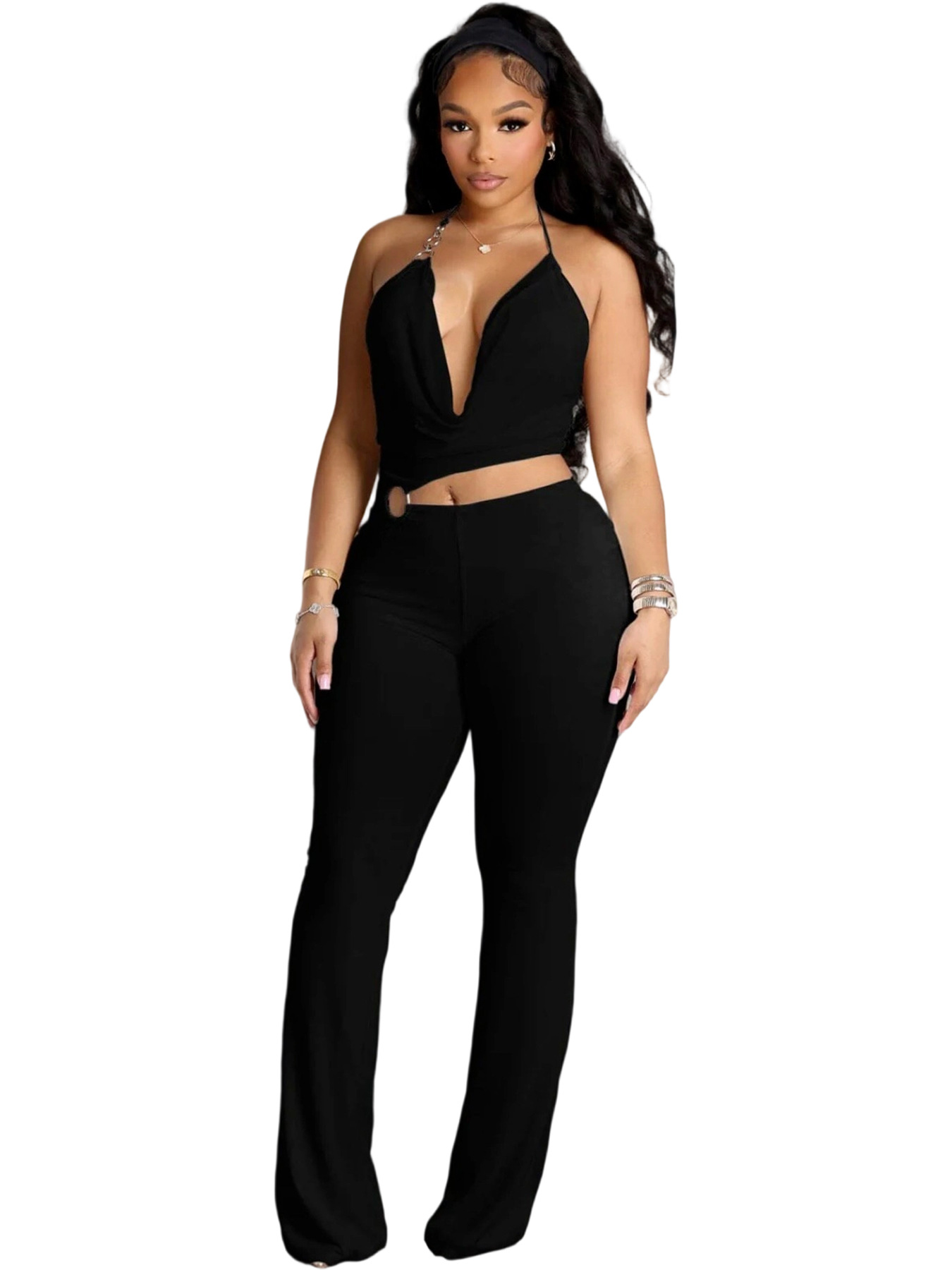 Women's Clothing Summer Halter Neck Jumpsuit Y6064 New European American Style Chic Hollow Out Suspender Vest For Women_ecoleips.com