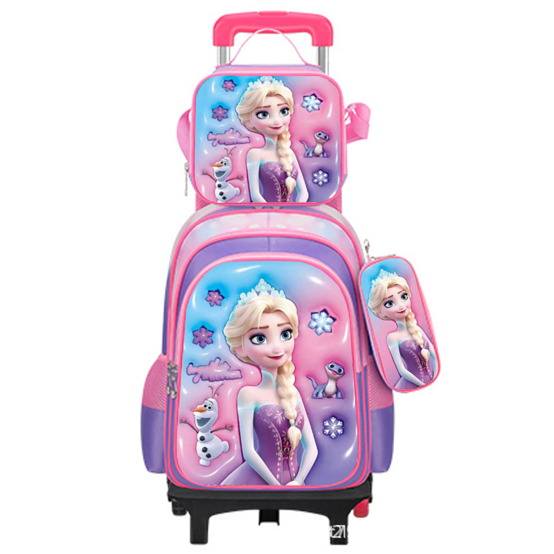 Nuevo bolso escolar impermeable de cuero brillante expandido para niños transfronterizos, carrito, bolso escolar de tres piezas para estudiantes, mochila de dibujos animados