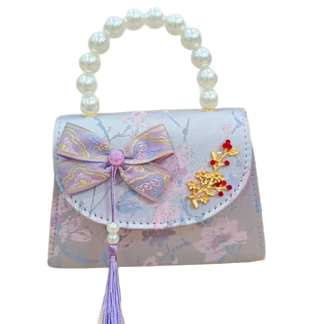 Bolsas de niños arco de estilo chino borda de niña pequeña princesa perla bolsa de cambio de mano al por mayor