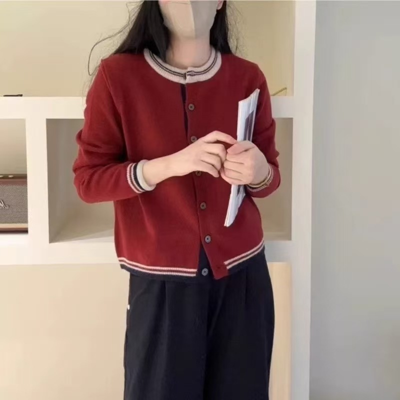 秋冬新款针织开衫毛衣外套女装韩版设计感拼色时尚简约穿搭上衣女|undefined