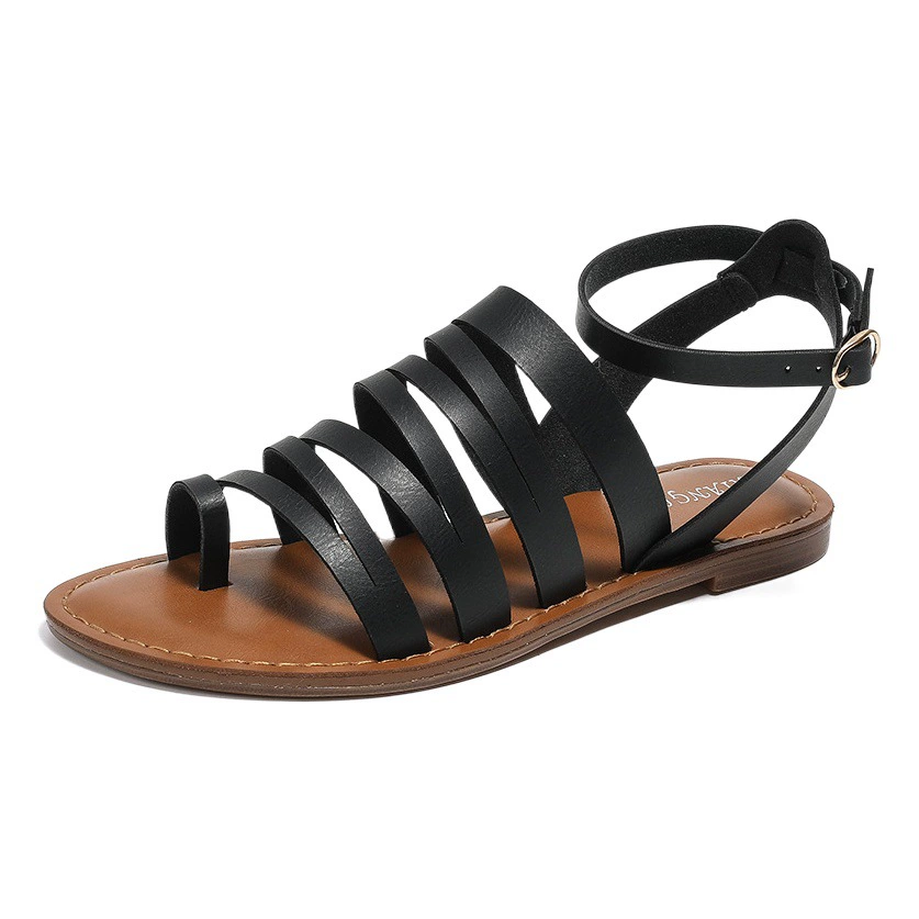 Сандалии Amazon для внешней торговли, женские летние новые удобные женские простые римские сандалии на плоской подошве с тонким ремешком, универсальные римские сандалии