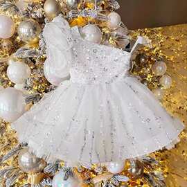 欧美跨境儿童礼服2026新款速卖通女孩公主裙亮片周岁生日蓬蓬纱裙