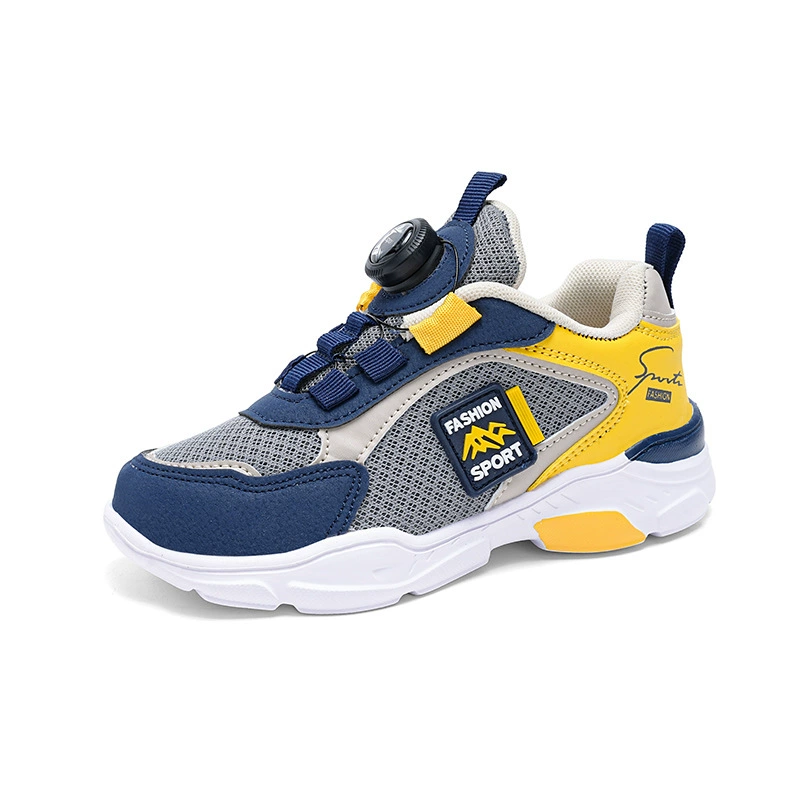 Крутящийся пряжкой детские сетчатые спортивные кроссовки для мальчиков, беговые кроссовки для молодых учеников, обувь для прилива, сетчатая обувь, обувь папы, детские кроссовки
