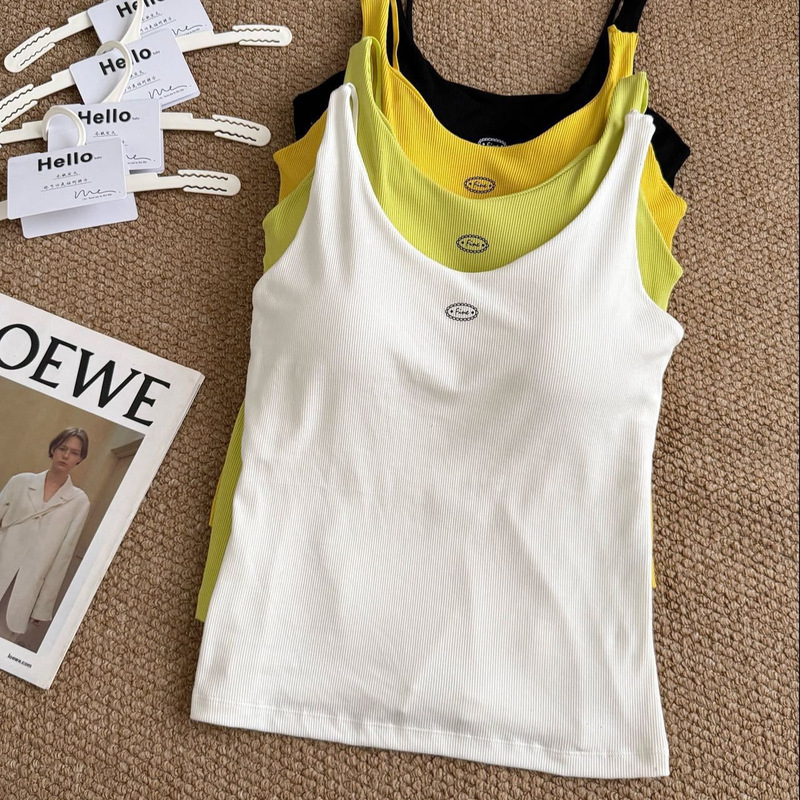 Early autumn new ribbed plus-size camisole with built-in chest pads, suitable for plus-size women, can be worn as an outer top or as an inner layer 173 Early autumn new ribbed plus-size camisole with built-in chest pads, suitable for plus-size women, can be worn as an outer top or as an inner layer 173