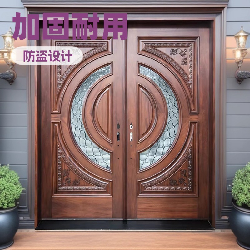 工厂定制原木门实木烤漆入户门别墅庭院门防盗进户双开门一套起订