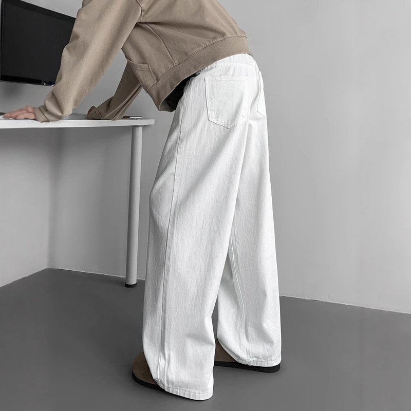 White Jeans for Men, Spring and Autumn, Trendy Brand, Loose Casual Versatile American Retro Floor-Length Wide-Leg Straight Pants