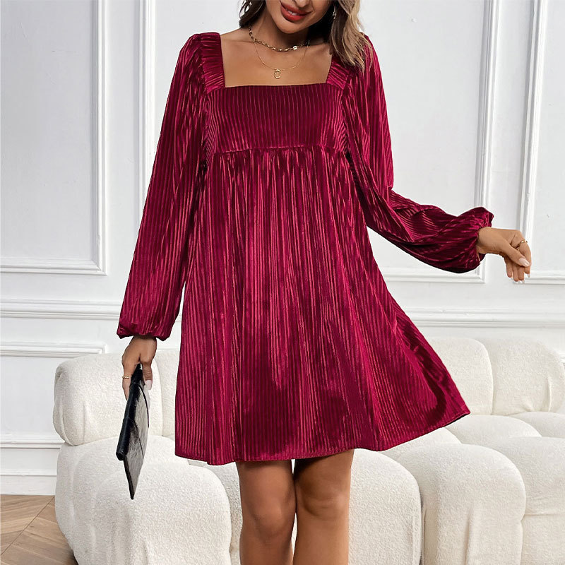 Cross-Border Export Holiday Party Casual Short Skirt 2025 European and American Autumn and Winter Textured Velvet Square Neck Backless Dress Cross-Border Export Holiday Party Casual Short Skirt 2025 European and American Autumn and Winter Textured Velvet Square Neck Backless Dress