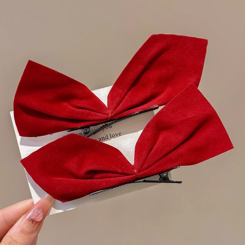 Año Nuevo rojo adornamiento de cabello de seda arco pequeño clip para el cabello de otoño y invierno lateral de la boca de la boca de la boca de la boca clip para el cabello
