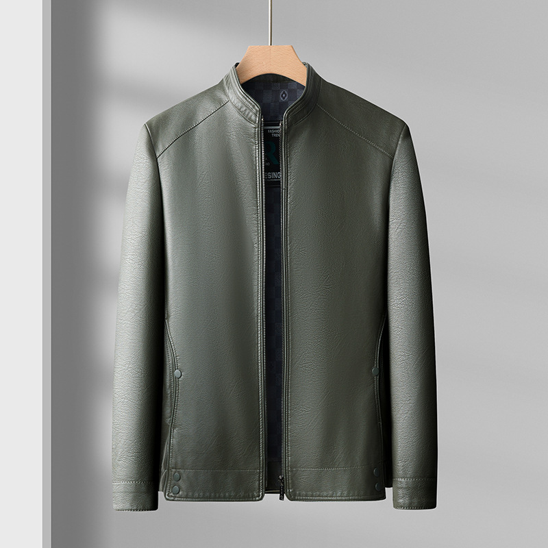 2025 New Autumn and Winter Men's Pu Leather Jacket Casual Stand Collar Imitation Leather Jacket Men's Jacket Drop Shipping S2359