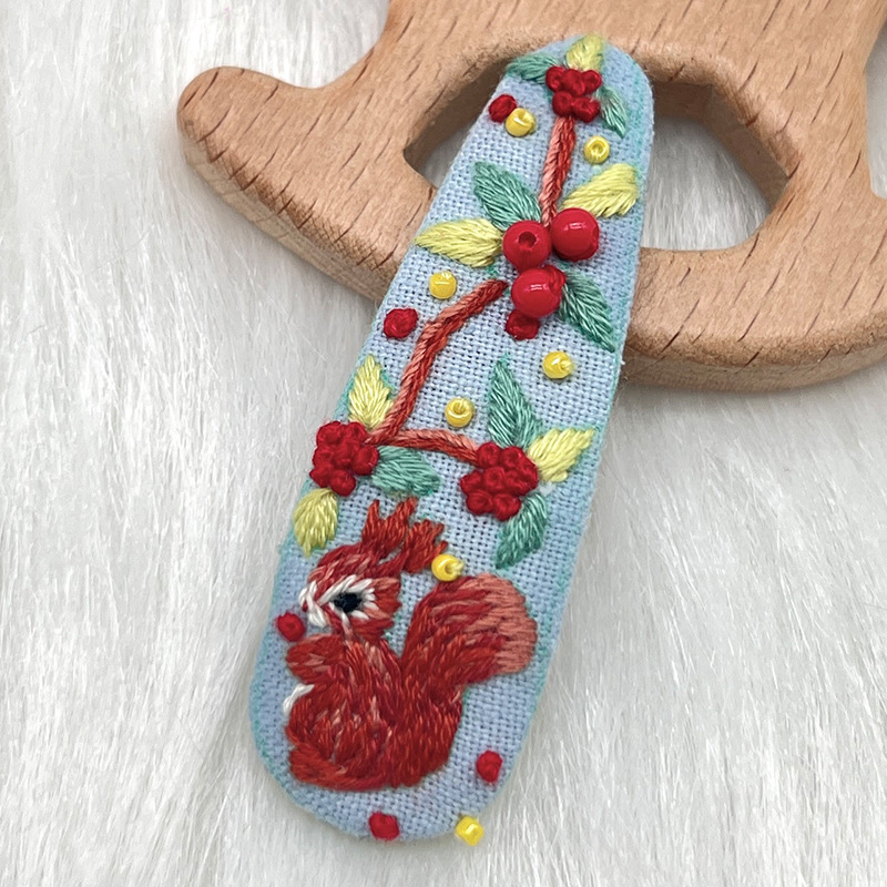 Lu bordado brocas de cabello paquete de material DIY brocas de cabello rotas hechas a mano brocas de boca de pato niñas lindas brocas de cabello retro bordadas creativas