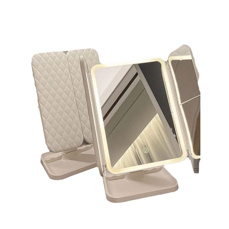 Espejo de maquillaje especial para dormitorios de estudiantes, caja de almacenamiento, espejo plegable portátil integrado con lámpara, mostrador de vestir, espejo de maquillaje de escritorio