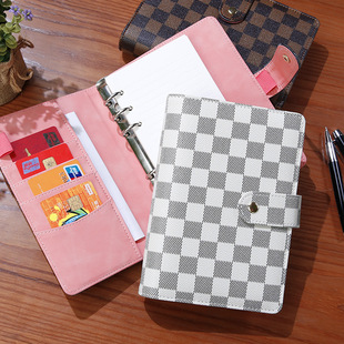 A6 Macaron Multifunctional Ledger Loose-Leaf High-End Leather Plaid Notebook Refill Removable Notepad