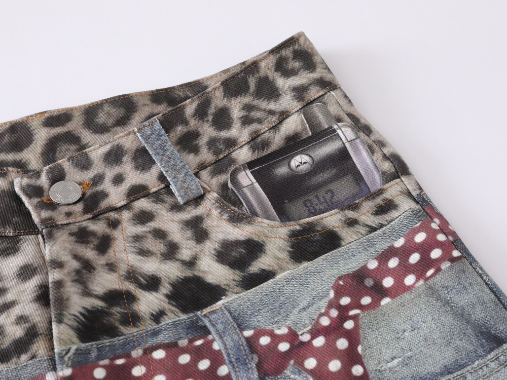 Jeans uomo larghi patchwork stampa leopardata stile hip hop_voghion.com