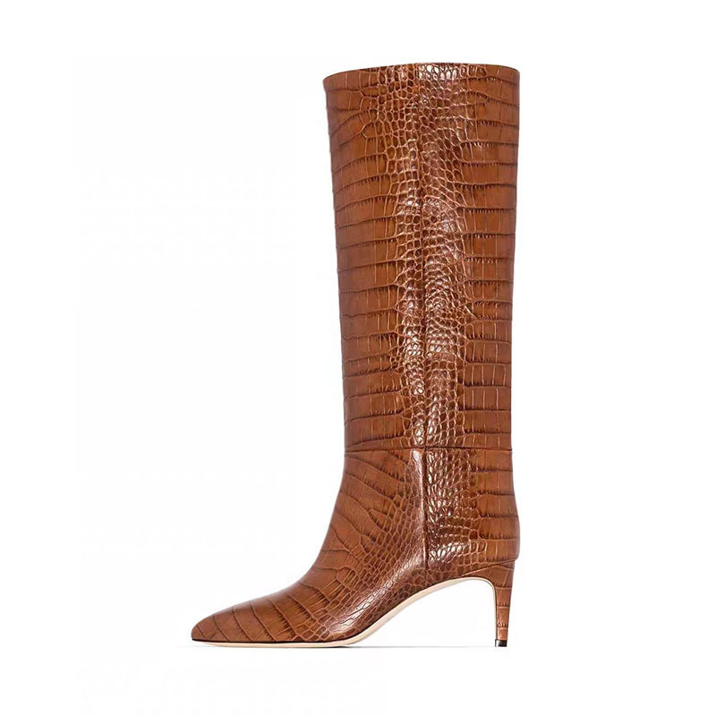 Crocodile Style Fine Heel Knee-high Boots European and American Style Pointed Big-heeled High-heeled Boots High-heeled Fashion Boots Oversize Boots Women's Boots