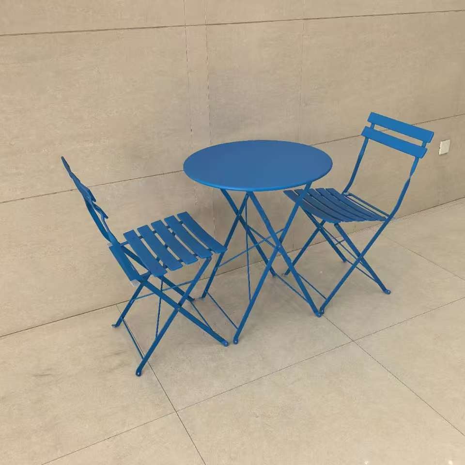 Mesa y silla plegables al aire libre balcón mesas de té ocio mesas y sillas de tres piezas patio exterior impermeable set de hierro forjado creativo
