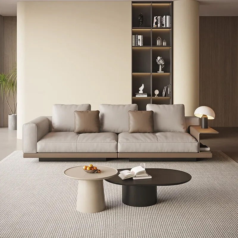 Sofá de cuero estilo italiano, sofá minimalista tapizado en cuero para sala de estar, adecuado para apartamentos grandes y pequeños, sofá de cuero genuino de alta gama de lujo ligero.