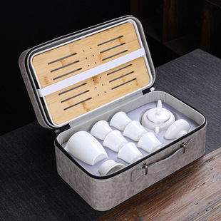 Ceramic Set Cover Bowl Tea Plate Outdoor Portable Mat Fat Jade White Porcelain Kung Fu Travel Tea Set suit Gift Wholesale