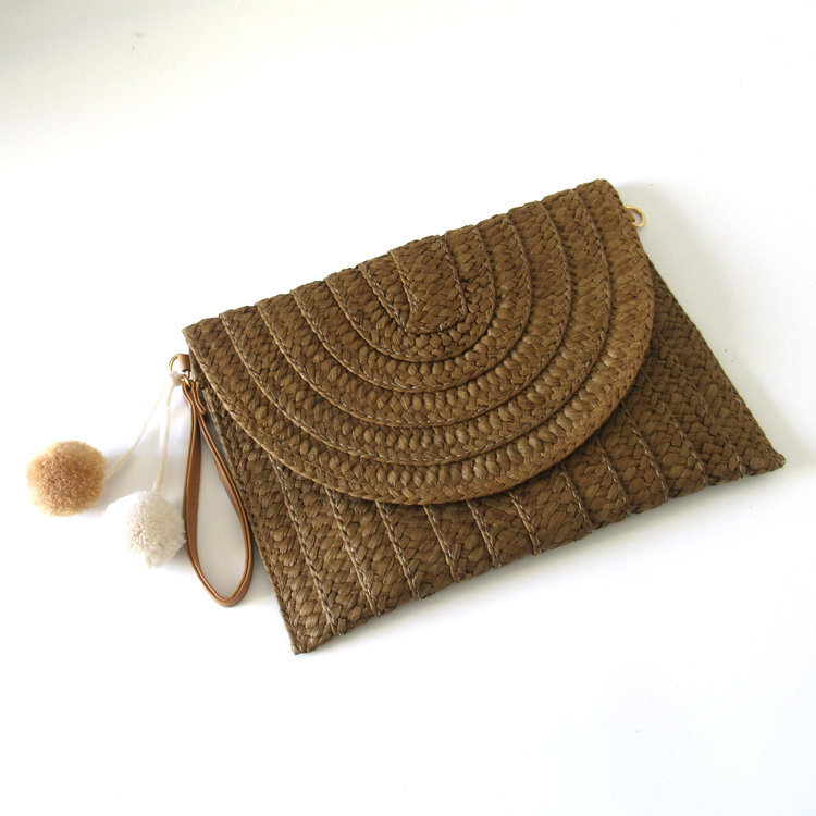 Beige Brown Straw Stripe Solid Color Square Evening Bags display picture 2