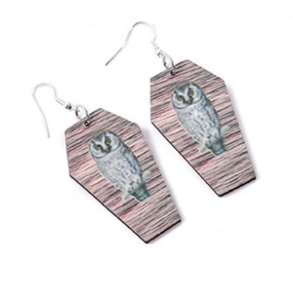 1 Pair Retro Punk Owl Butterfly Skull Wood Drop Earrings display picture 4