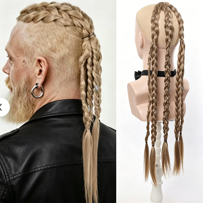 Wig Ponytail Viking Men's Wig Hair Extensions Bb Hand-Woven Braided Ponytail Wig Cross-Border Wholesale Wig Ponytail Viking Men's Wig Hair Extensions Bb Hand-Woven Braided Ponytail Wig Cross-Border Wholesale