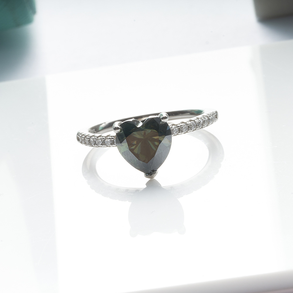 Anillo rosa azul verde en forma de corazón 1 quilate de moissanita anillo de moissanita de plata de forma especial