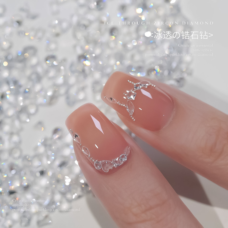 Flash ice permeable zircon nail drill 5A transparent white mini micro zirconium mixed transparent bottom horse eye water drop nail jewelry