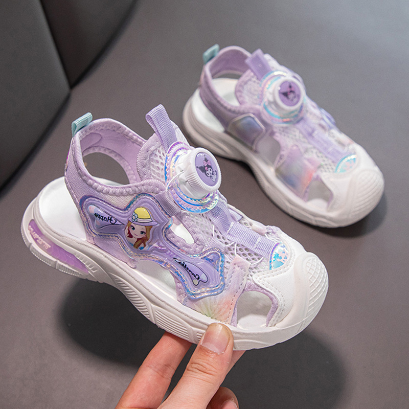 Sandalias con Punta Cerrada Estampa Animada para Niñas de Cuero Sintético y Caucho, Antideslizantes
