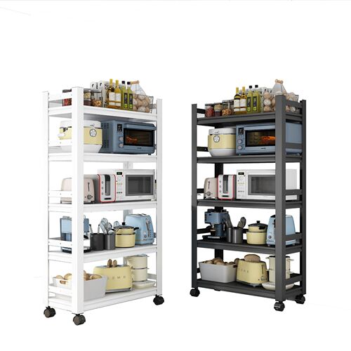 Kitchen rack with wheel fence carbon steel floor-standing thickened multi-layer with storage rack household microwave rack