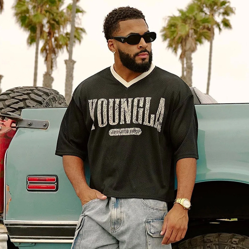 Cross-border American Fashion Brand Super Large Sports T-shirt Men's Fitness Training Quick-drying Breathable Mesh Printed Short-sleeved Top